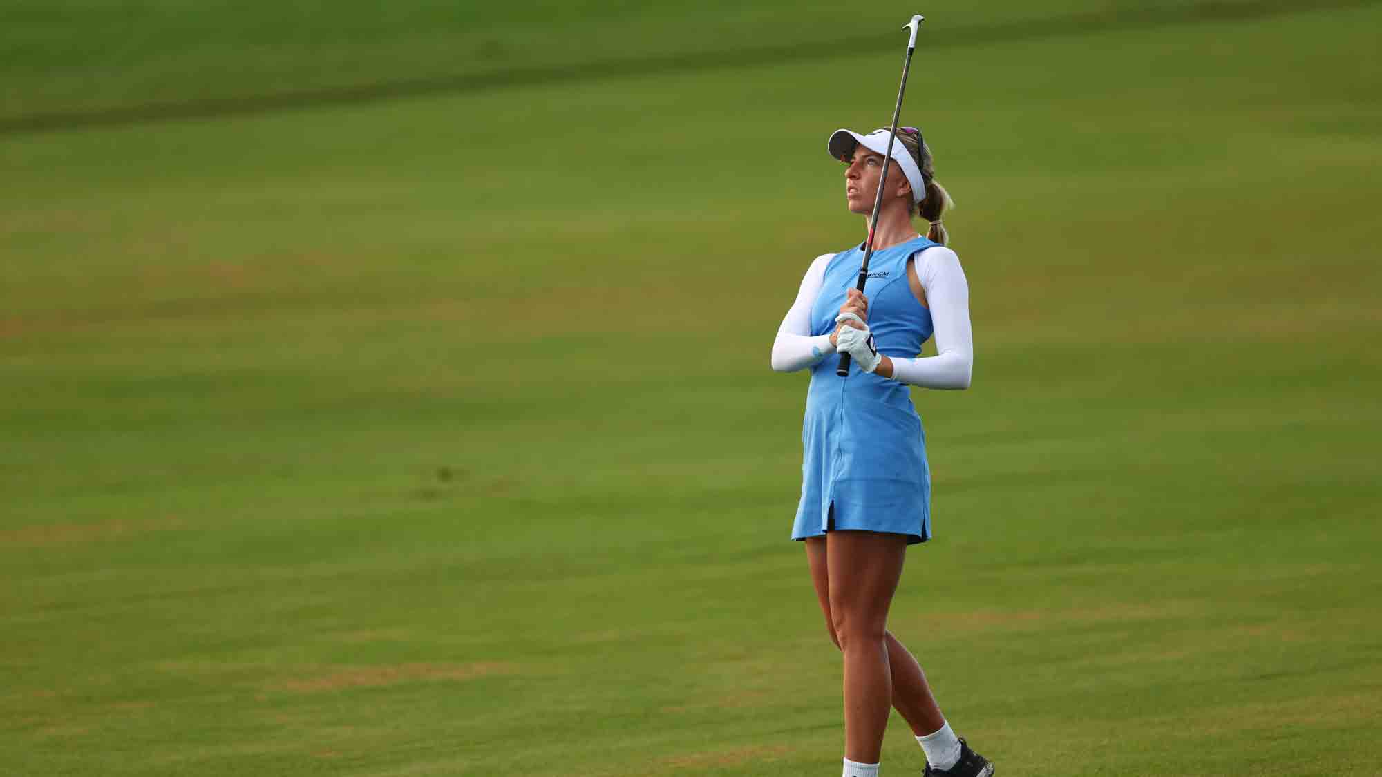 Sophia Popov of Germany plays a shot on the first hole during the second round of the LOTTE Championship presented by Hoakalei 2024 at Hoakalei Country Club on November 07, 2024 in Ewa Beach, Hawaii.