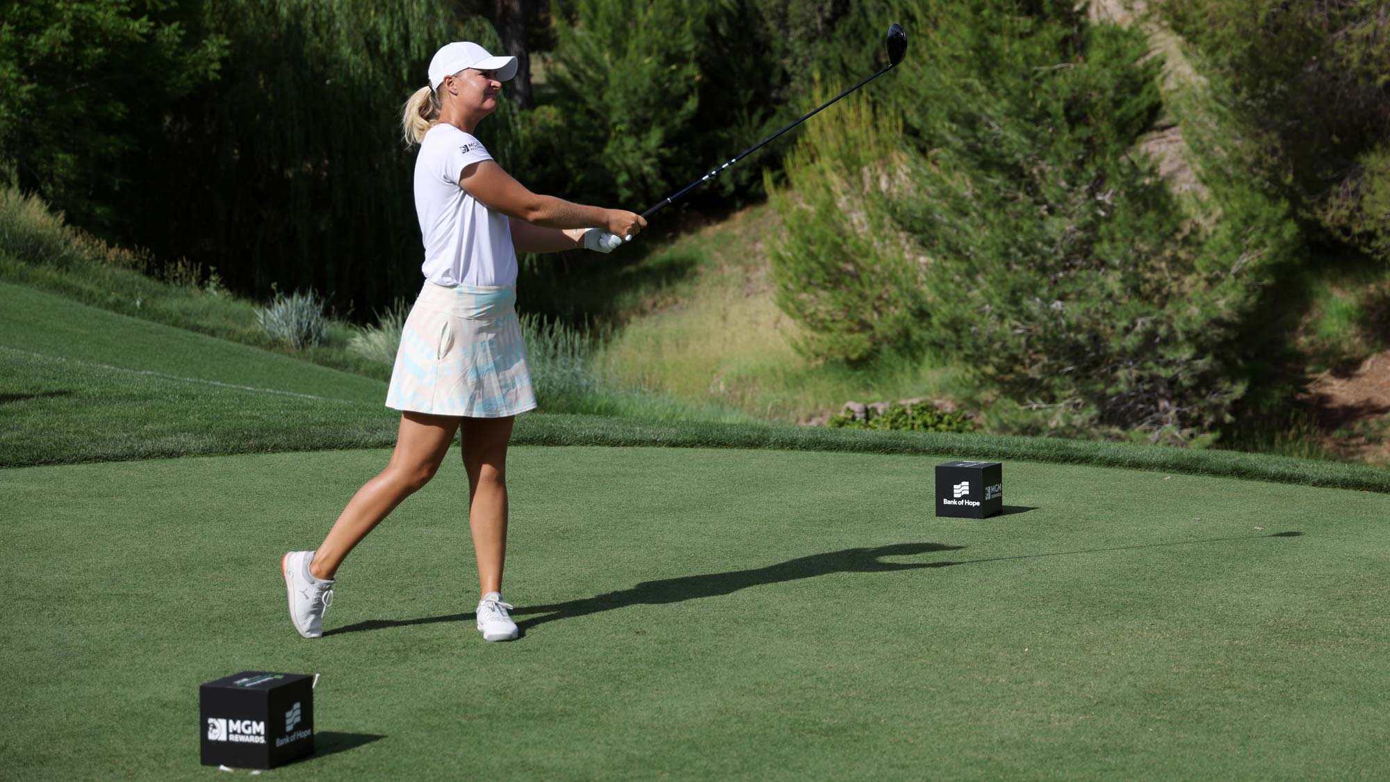 Anna Nordqvist of Sweden hits a tee shot on the first hole on day one of the Bank of Hope LPGA Match-Play presented by MGM Rewards