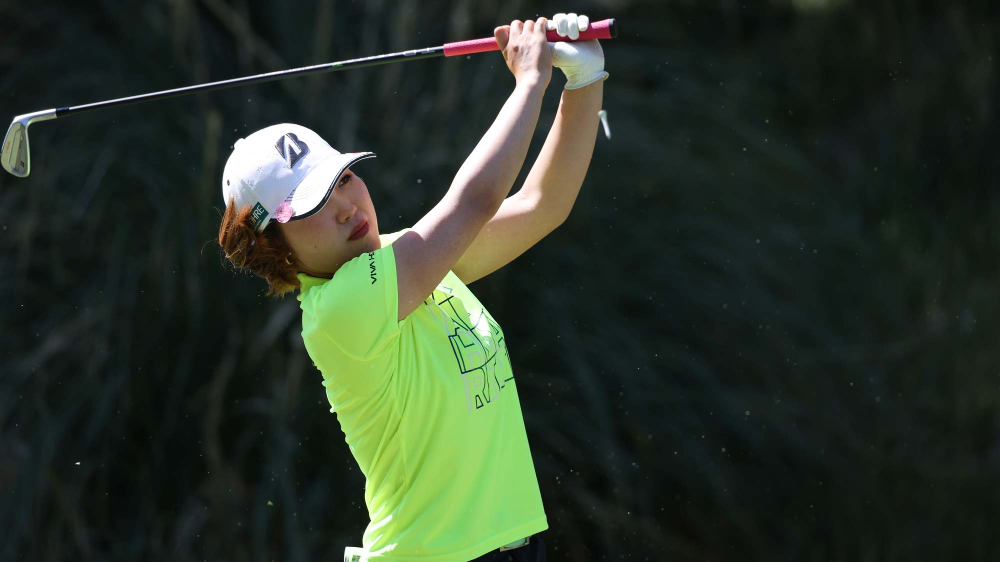 Ayaka Furue of Japan hits a tee shot on the eighth hole on day four of the Bank of Hope LPGA Match-Play presented by MGM Rewards