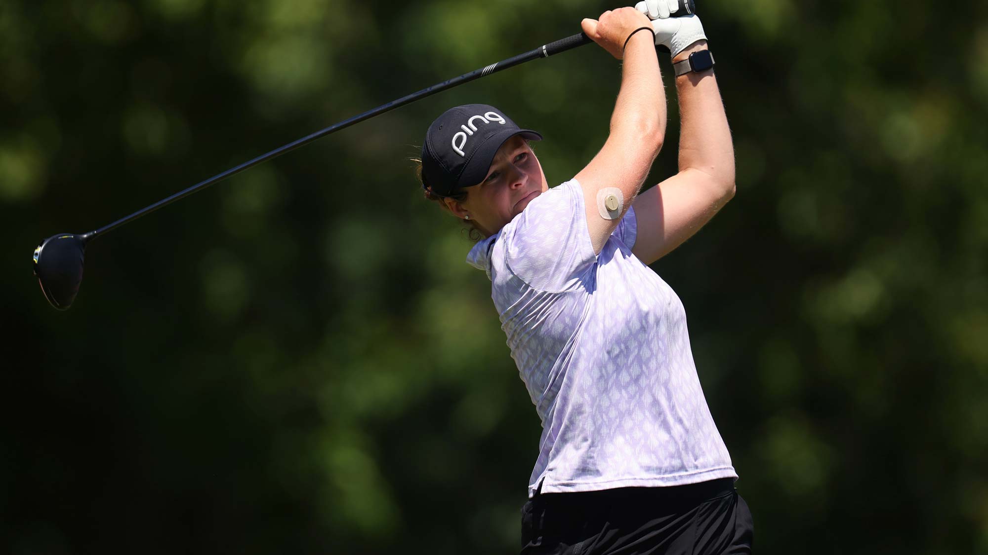 Ally Ewing of the United States plays her shot from the 17th tee during the second round of the Meijer LPGA Classic for Simply Give at Blythefield Country Club