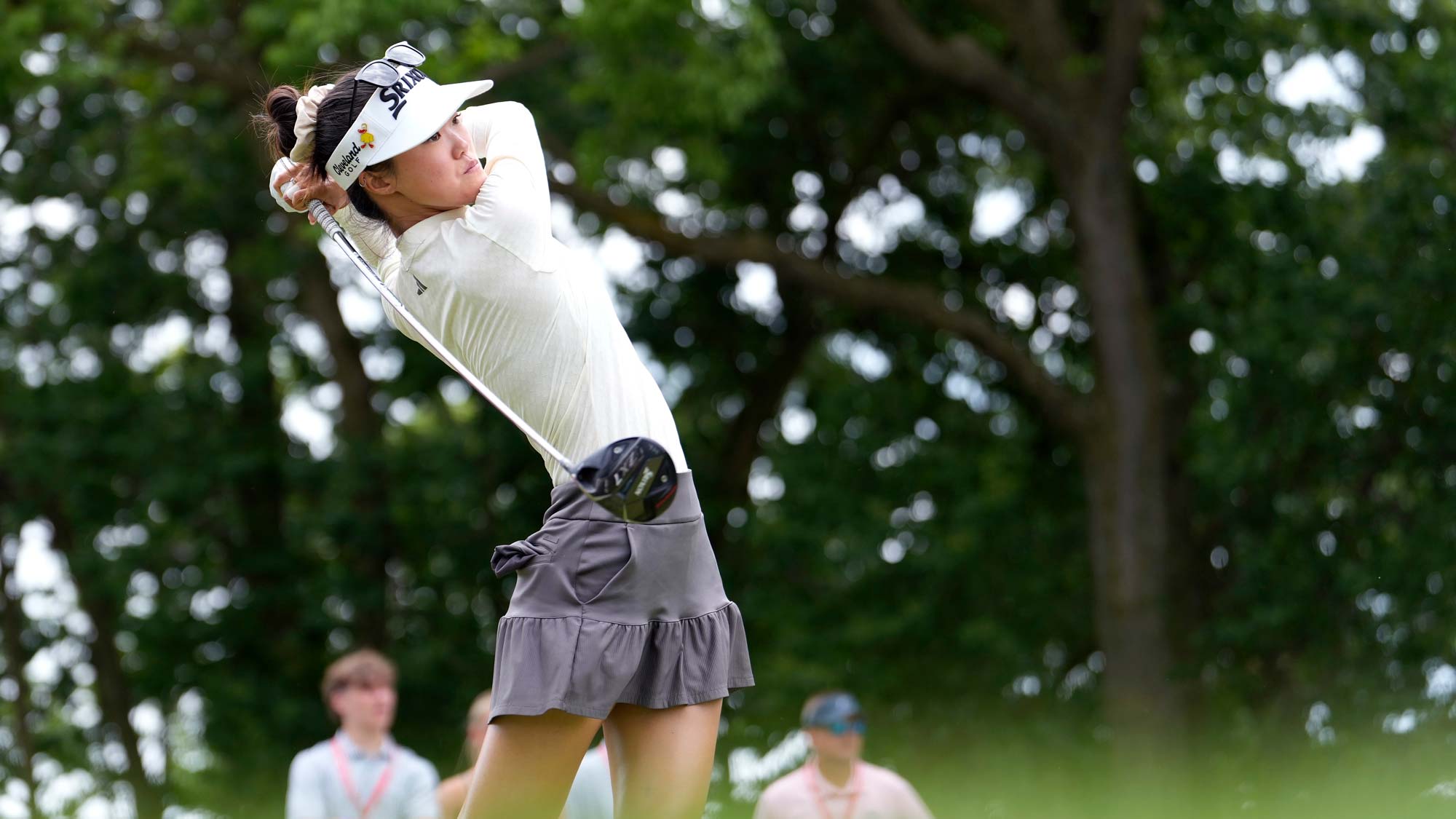 Grace Kim of Australia plays her shot from the 10th tee during the final round of the Meijer LPGA Classic for Simply Give at Blythefield Country Club