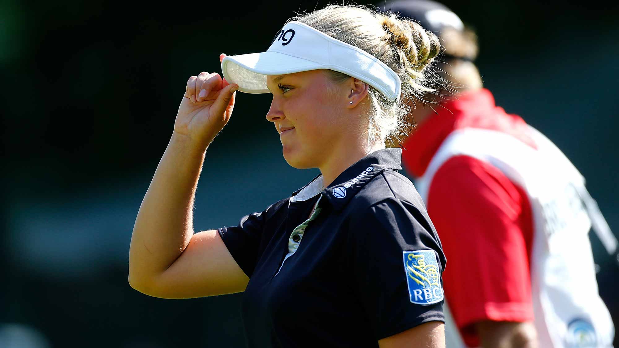 Brooke Henderson of Canada smiles on the 17th green during the final round of the LPGA Cambia Portland Classic at Columbia Edgewater Country Club