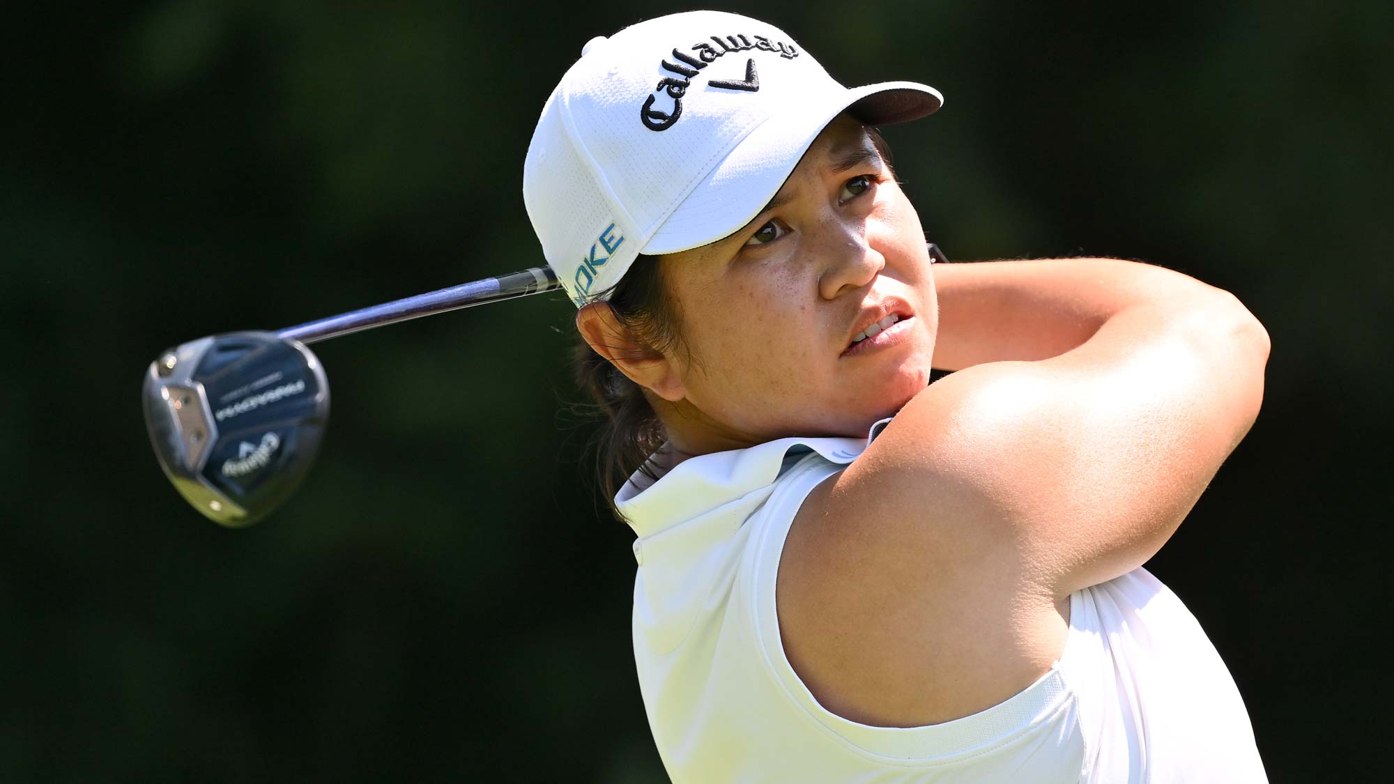 Clariss Guce of the Philippines plays her shot from the 14th tee during the first round of the Portland Classic at Columbia Edgewater Country Club