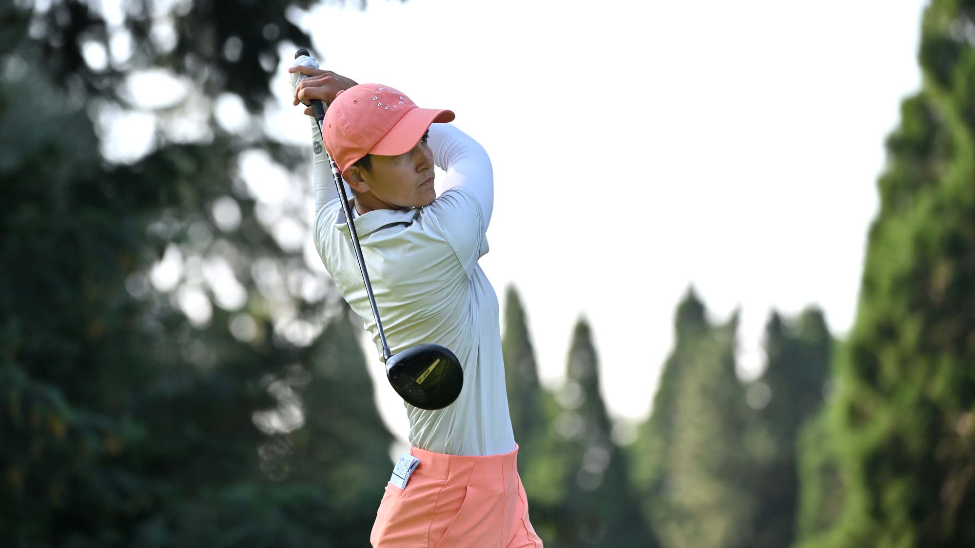 ewi Weber of the Netherlands plays her shot from the 14th tee during the first round of the Portland Classic at Columbia Edgewater Country Club