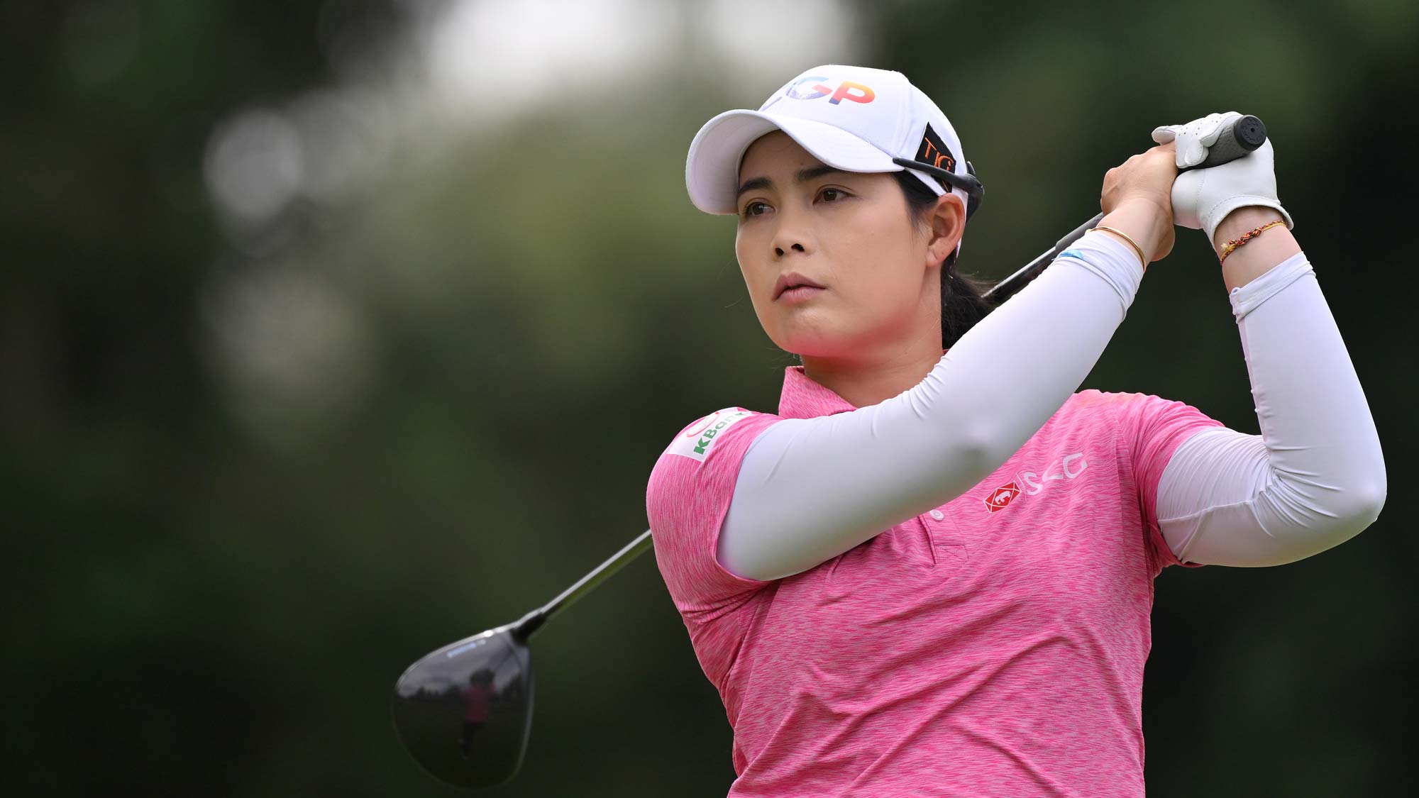 Moriya Jutanugarn of Thailand plays her shot from the 17th tee during the third round of the Portland Classic at Columbia Edgewater Country Club