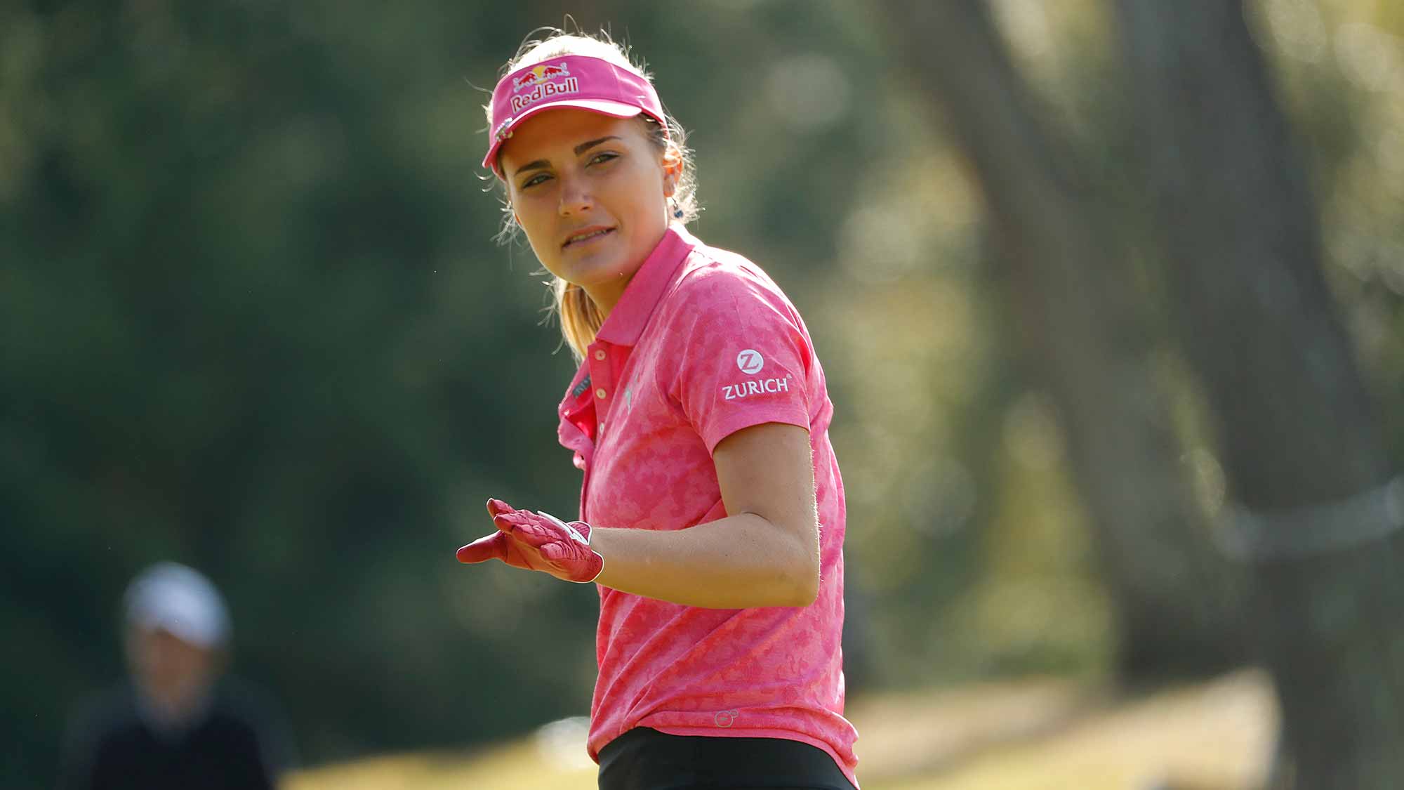 Lexi Thompson of United States reacts after a putt on the sixth green during the second round of the TOTO Japan Classic at Seta Golf Course on November 03, 2018 in Otsu, Shiga, Japan