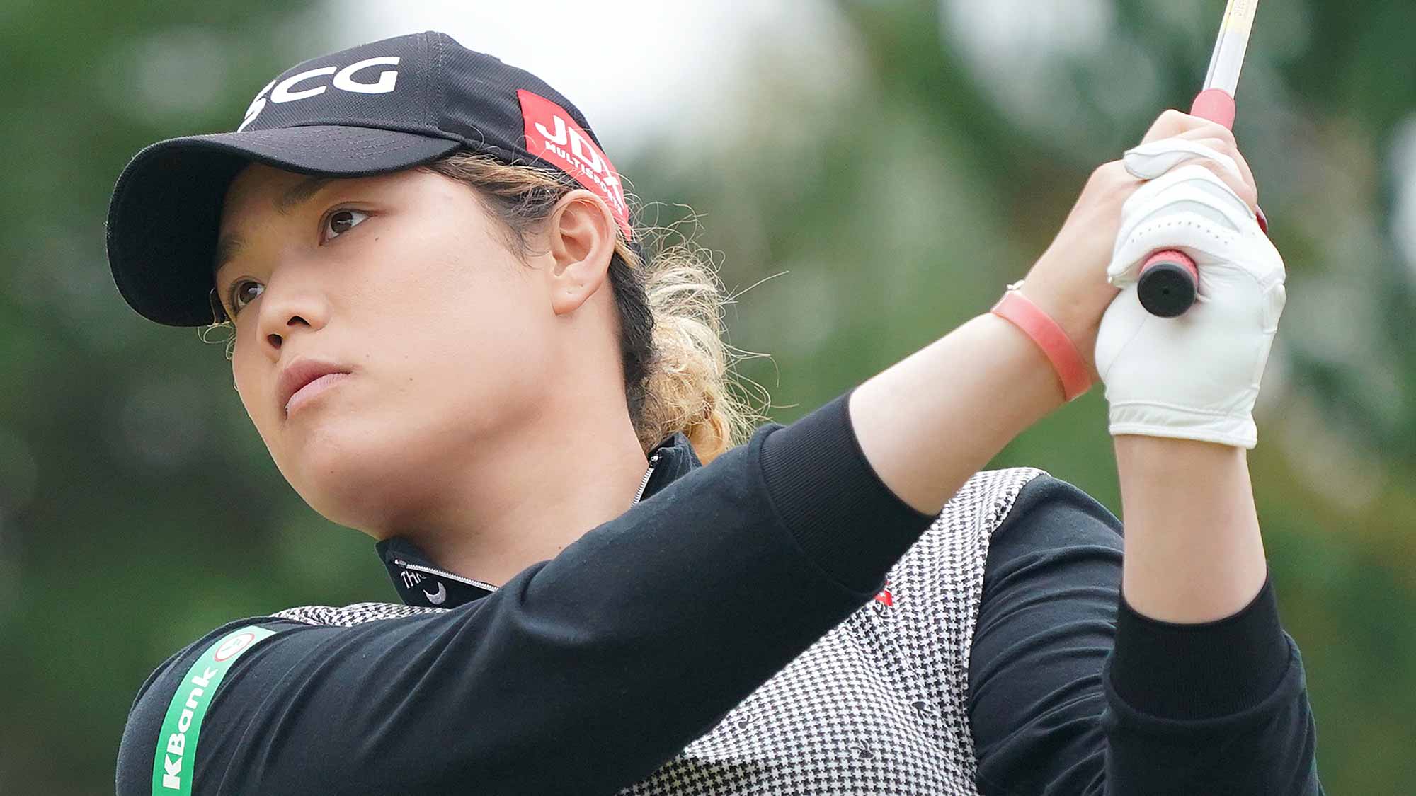 Ariya Jutanugarn of Thailand prepares to tee off on the ninth hole during the final round of the TOTO Japan Classic at Seta Golf Course on November 04, 2018 in Otsu, Shiga, Japan