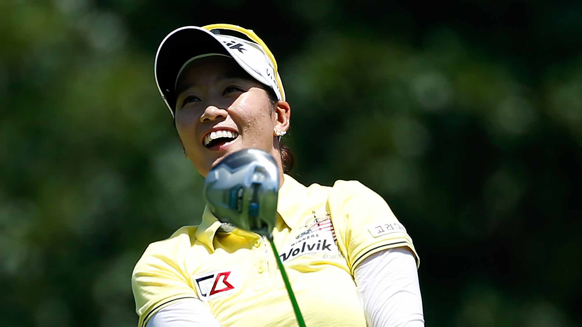 Chella Choi of South Korea watches her tee shot on the 14th hole during the third round of the U.S. Women's Open at Lancaster Country Club