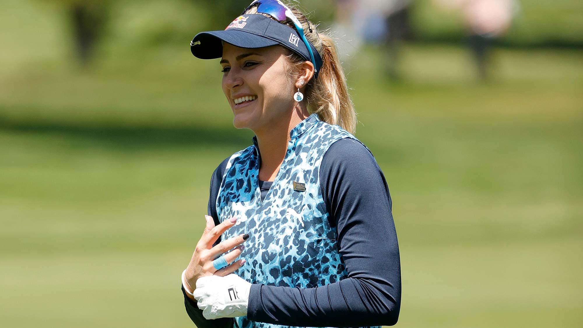 Lexi Thompson of the United States lines up her putt on the 10th hole during the final round of the 76th U.S. Women's Open Championship