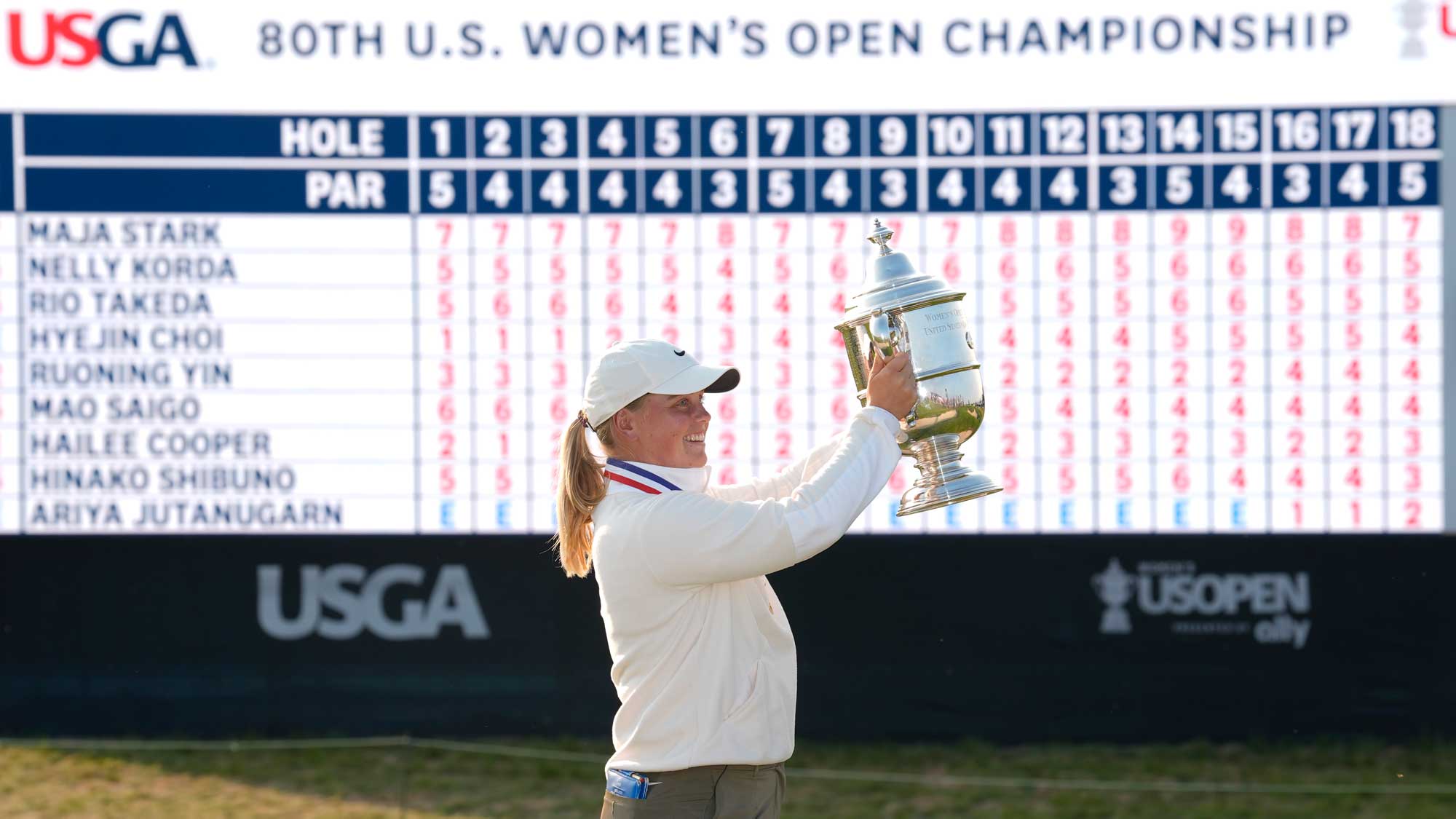 Maja Stark of Sweden poses with the Harton S. Semple Trophy after winning the final round of the U.S. Women's Open presented by Ally 2025 at Erin Hills Golf Course on June 01, 2025 in Erin, Wisconsin.