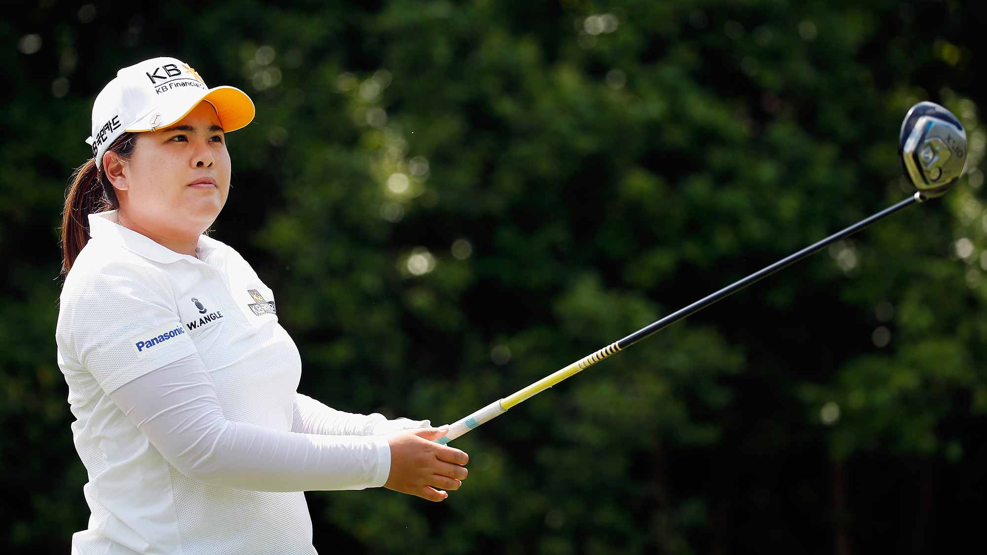 Inbee Park of South Korea hits a tee shot on the 18th tee during Round One of the 2015 Volunteers of America North Texas Shootout Presented by JTBC at Las Colinas Country Club