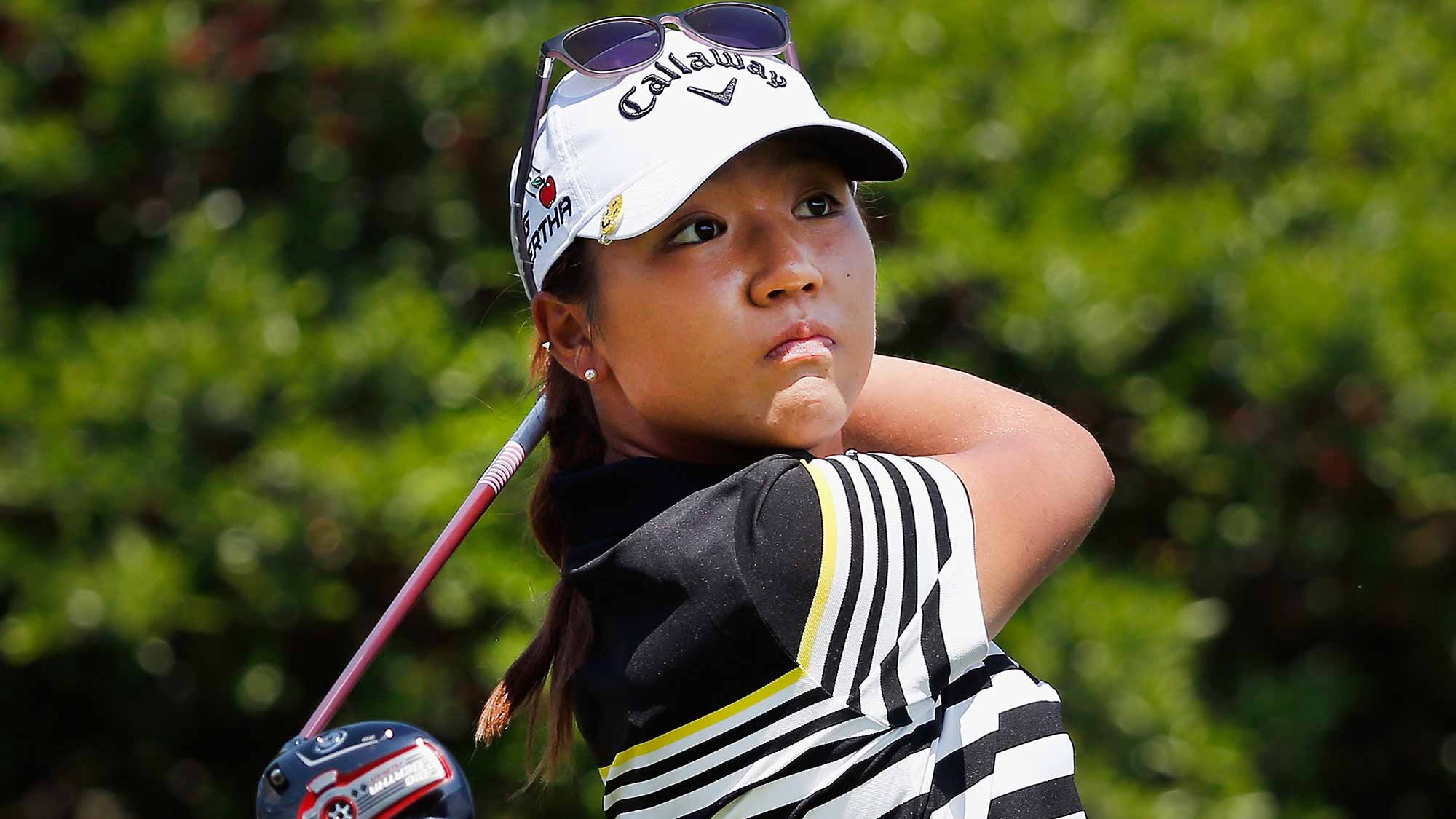 Lydia Ko of New Zealand hits a tee shot on the second hole during Round Three of the 2015 Volunteers of America North Texas Shootout Presented by JTBC