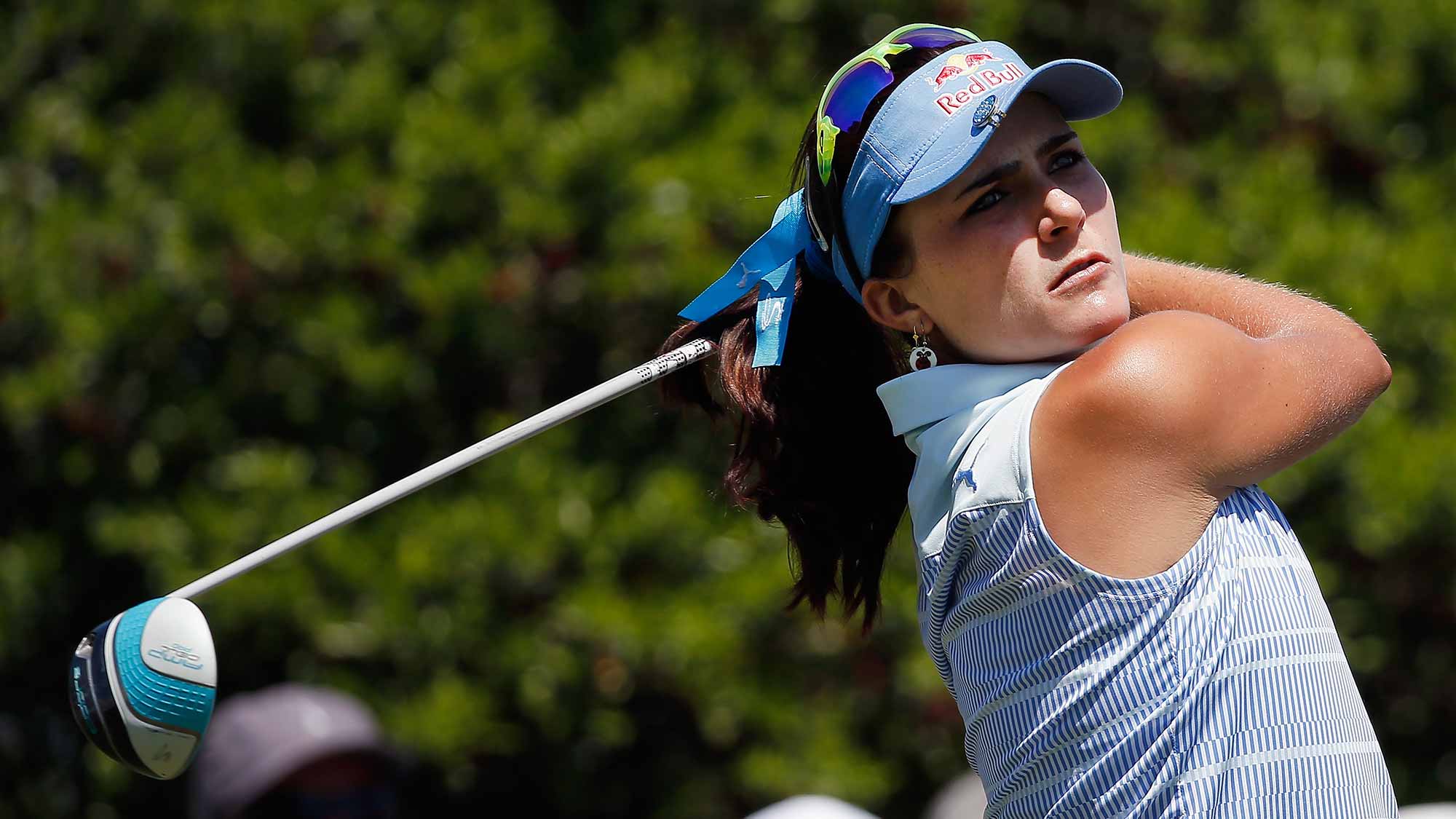 Lexi Thompson hits a tee shot on the second hole during the Final Round of the 2015 Volunteers of America North Texas Shootout Presented by JTBC