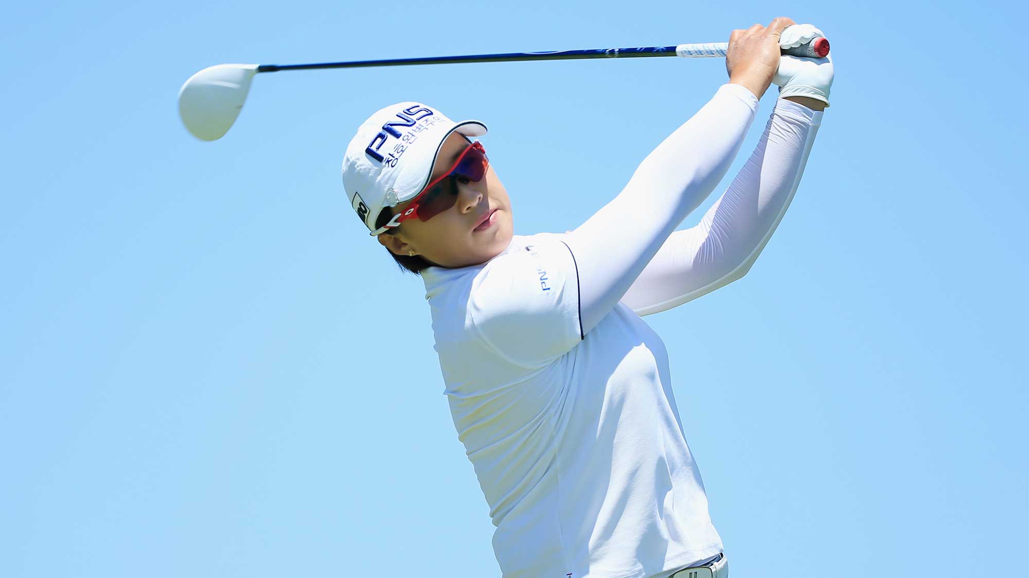 Amy Yang of South Korea hits her tee shot on the third hole during the final round of the Volunteers of America Texas Shootout